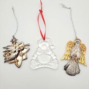 Set of 3 Christmas Ornaments Lunt USA Angels & Gorham Crystal Teddy Bear